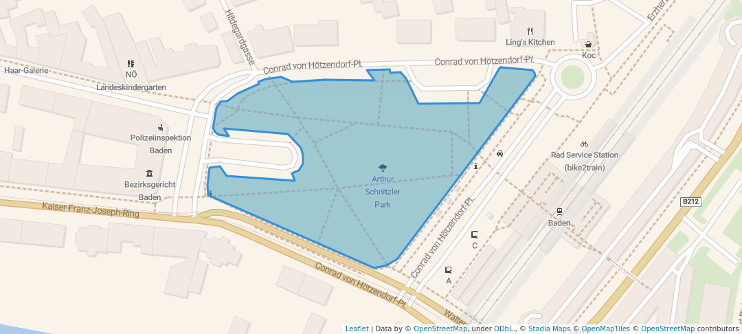 walking in Arthur Schnitzler Park map in Baden