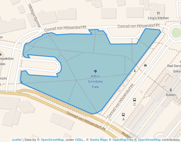 walking in Arthur Schnitzler Park map in Baden
