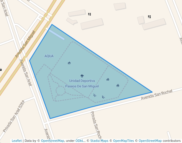 walking in Unidad Deportiva Paseos De San Miguel map in Santiago de Querétaro