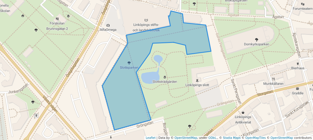 walking in Slottsparken map in Linköping