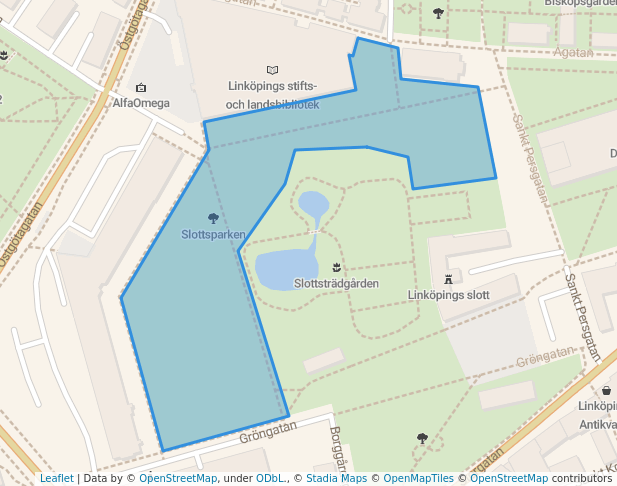 walking in Slottsparken map in Linköping