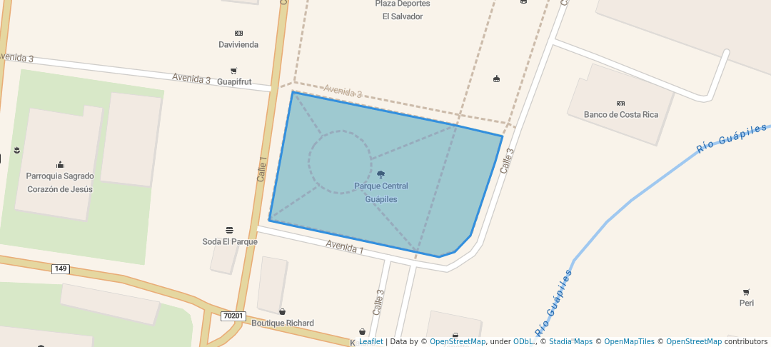 walking in Parque Central Guápiles map in Guapiles