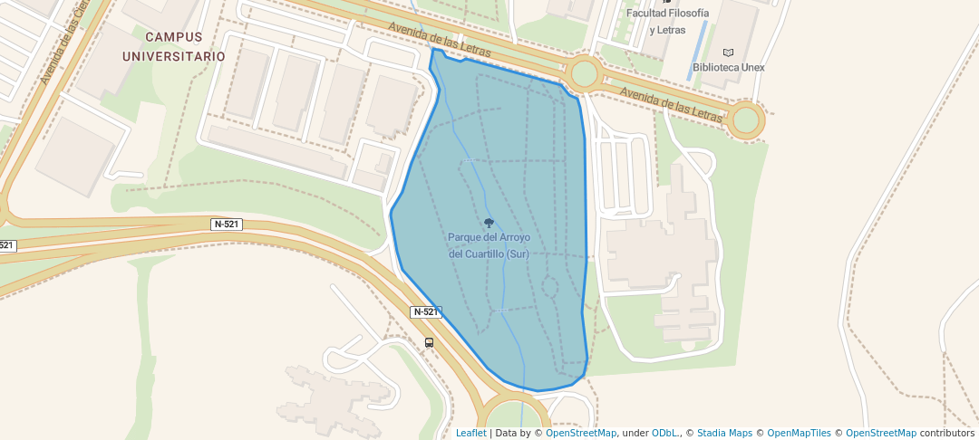 walking in Parque del Arroyo del Cuartillo (Sur) map in (Campus Universitario)