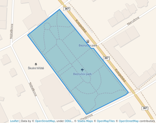 walking in Bezručův park map in Kroměříž