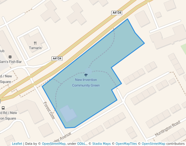 walking in New Invention Community Green map in Willenhall