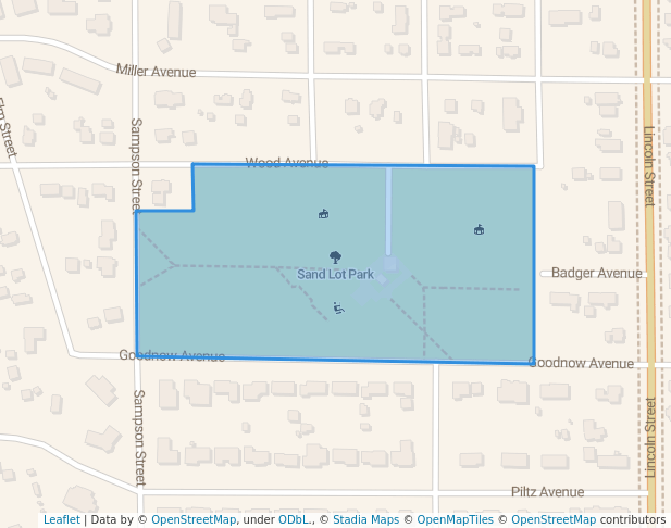 walking in Sand Lot Park map in Wisconsin Rapids