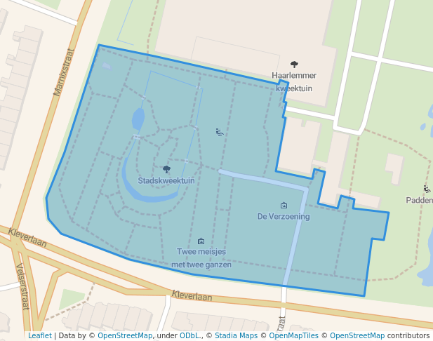 walking in Stadskweektuin map in Haarlem