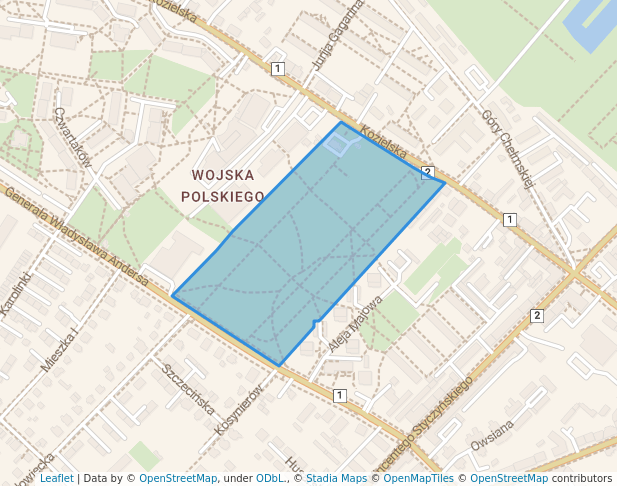 walking in Park Starokozielski map in Gliwice