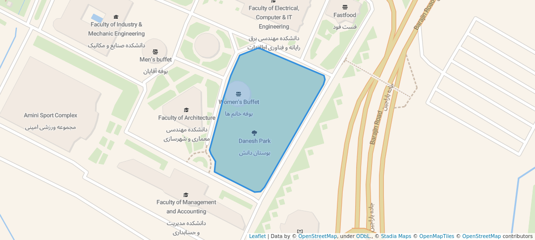 walking in Danesh Park map in Qazvin