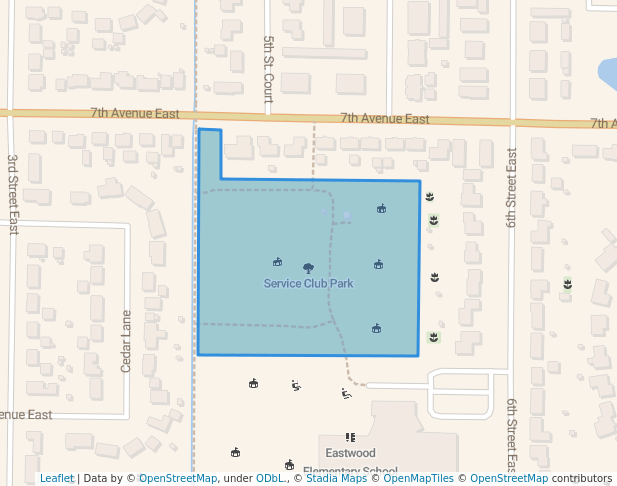 walking in Service Club Park map in West Fargo