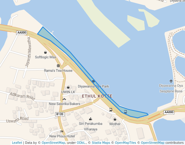 walking in Diyawanna Oya Park map in Sri Jayawardenepura Kotte