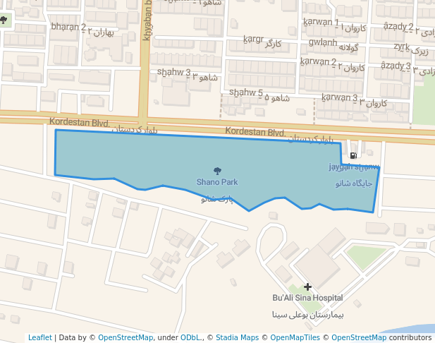 walking in Shano Park map in Marivan