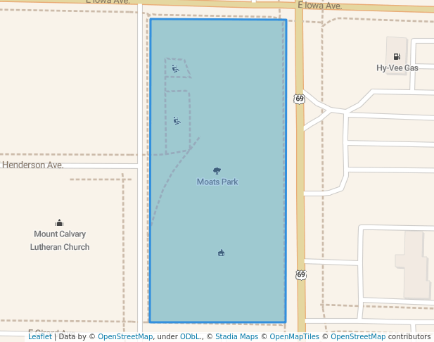 walking in Moats Park map in Indianola