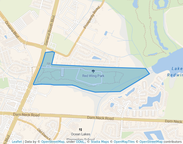 walking in Red Wing Park map in Virginia Beach