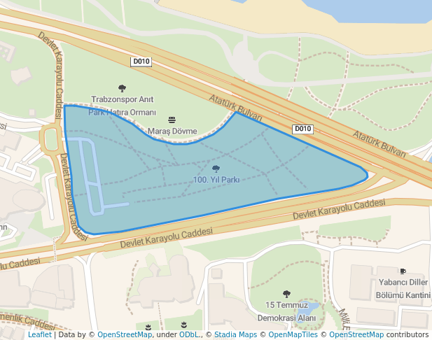 walking in 100th Year Park map in Trabzon