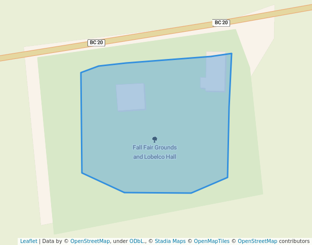 walking in Fall Fair Grounds and Lobelco Hall map in Bella Coola