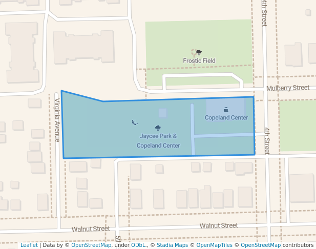 walking in Jaycee Park & Copeland Center map in Wyandotte