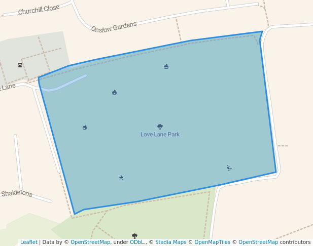 walking in Love Lane Park map in Chipping Ongar