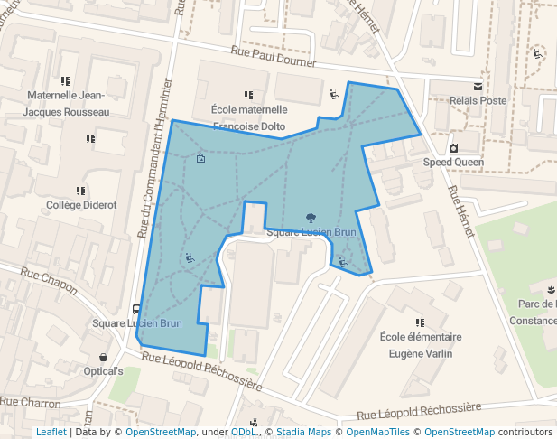 walking in Square Lucien Brun map in Aubervilliers