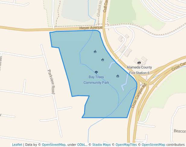 walking in Bay Trees Community Park map in Castro Valley