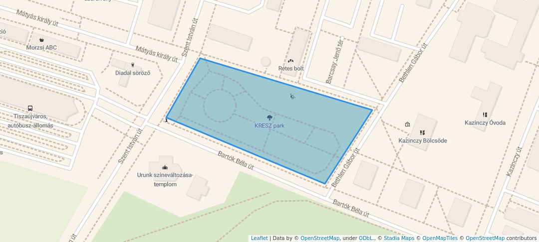 walking in KRESZ park map in Tiszaújváros