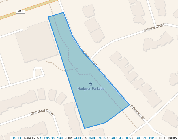 walking in Hodgson Parkette map in Uxbridge