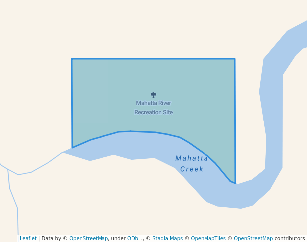 walking in Mahatta River Recreation Site map in Mahatta River