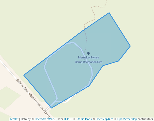 walking in Memekay Horse Camp Recreation Site map in Blind Channel