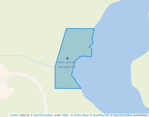 walking in Stella Lake West Recreation Site map in Rock Bay