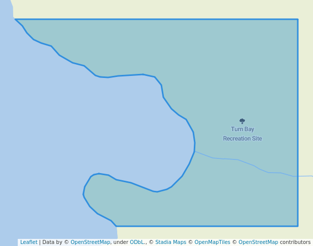 walking in Turn Bay Recreation Site map in Rock Bay