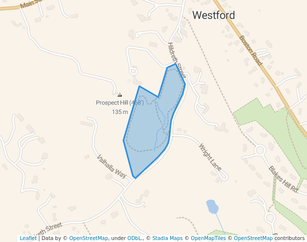 walking in Prospect Hill Wildlife Sanctuary map in Westford