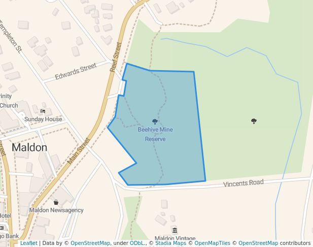 walking in Beehive Mine Reserve map in Maldon