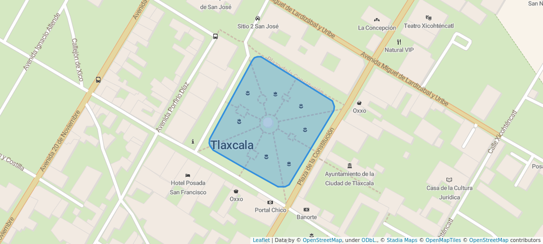 walking in Plaza de la Constitución map in Tlaxcala de Xicohténcatl