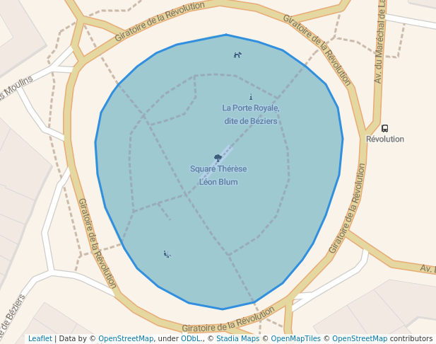 walking in Square Thérèse Léon Blum map in Narbonne