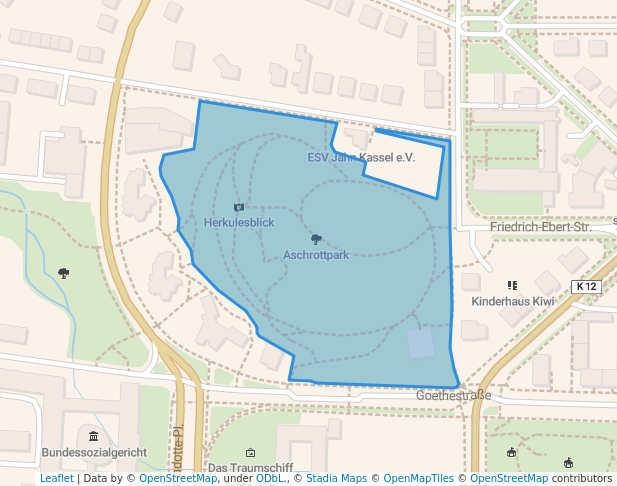 walking in Aschrottpark map in Kassel