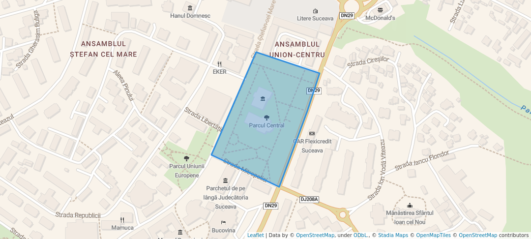 walking in Parcul Central map in Suceava