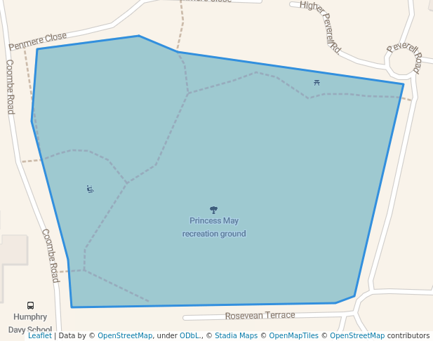 walking in Princess May recreation ground map in Penzance
