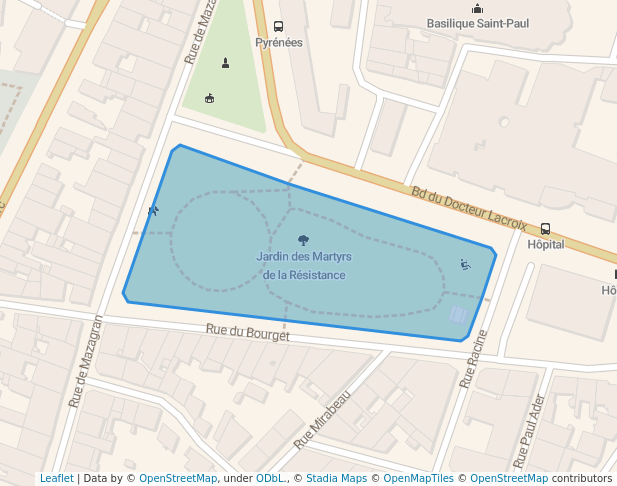 walking in Jardin des Martyrs de la Résistance map in Narbonne