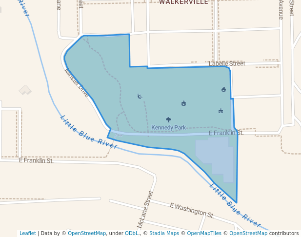 walking in Kennedy Park map in Shelbyville
