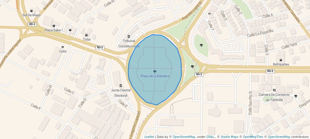 walking in Plaza de la Bandera map in Santo Domingo
