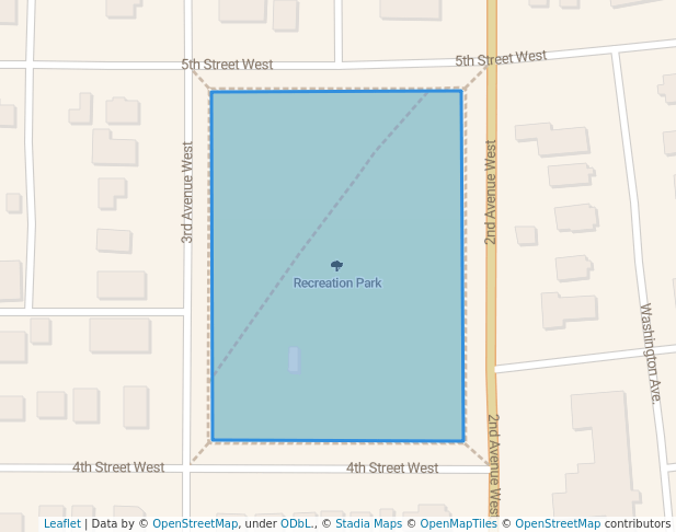 walking in Recreation Park map in Williston