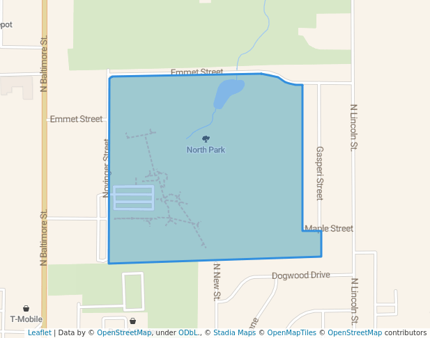 walking in North Park map in Kirksville