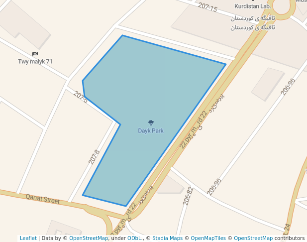 walking in Dayk Park map in Sulaymaniyah