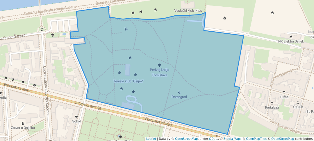 walking in Perivoj kralja Tomislava map in Osijek
