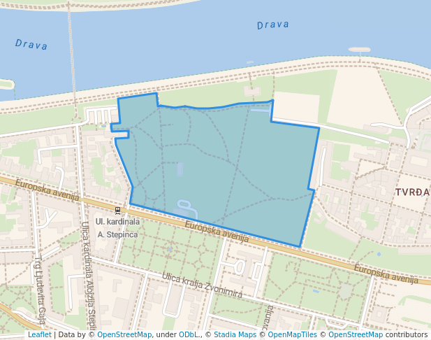 walking in Perivoj kralja Tomislava map in Osijek