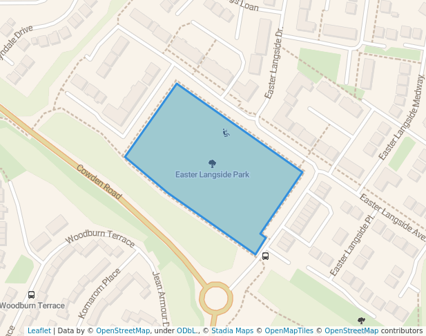 walking in Easter Langside Park map in Dalkeith