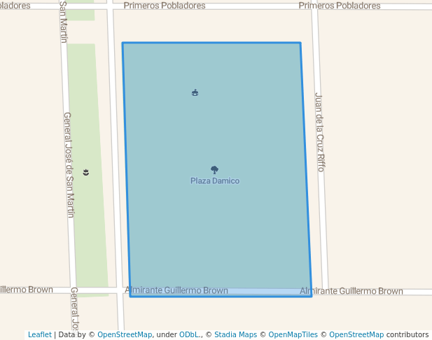 walking in Plaza Damico map in Villa Manzano