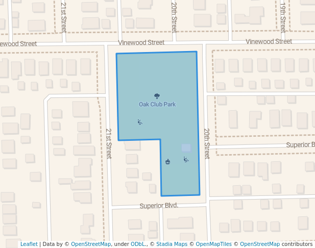 walking in Oak Club Park map in Wyandotte