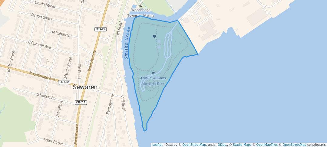 walking in Alvin P. Williams Memorial Park map in Woodbridge Township