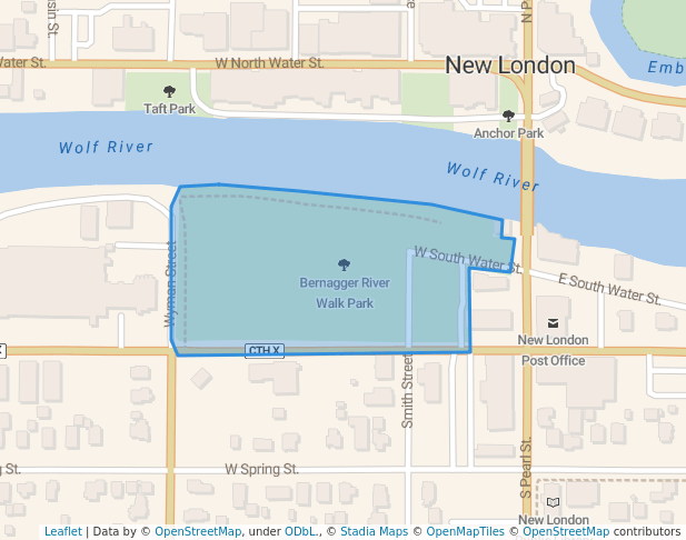 walking in Bernagger River Walk Park map in New London